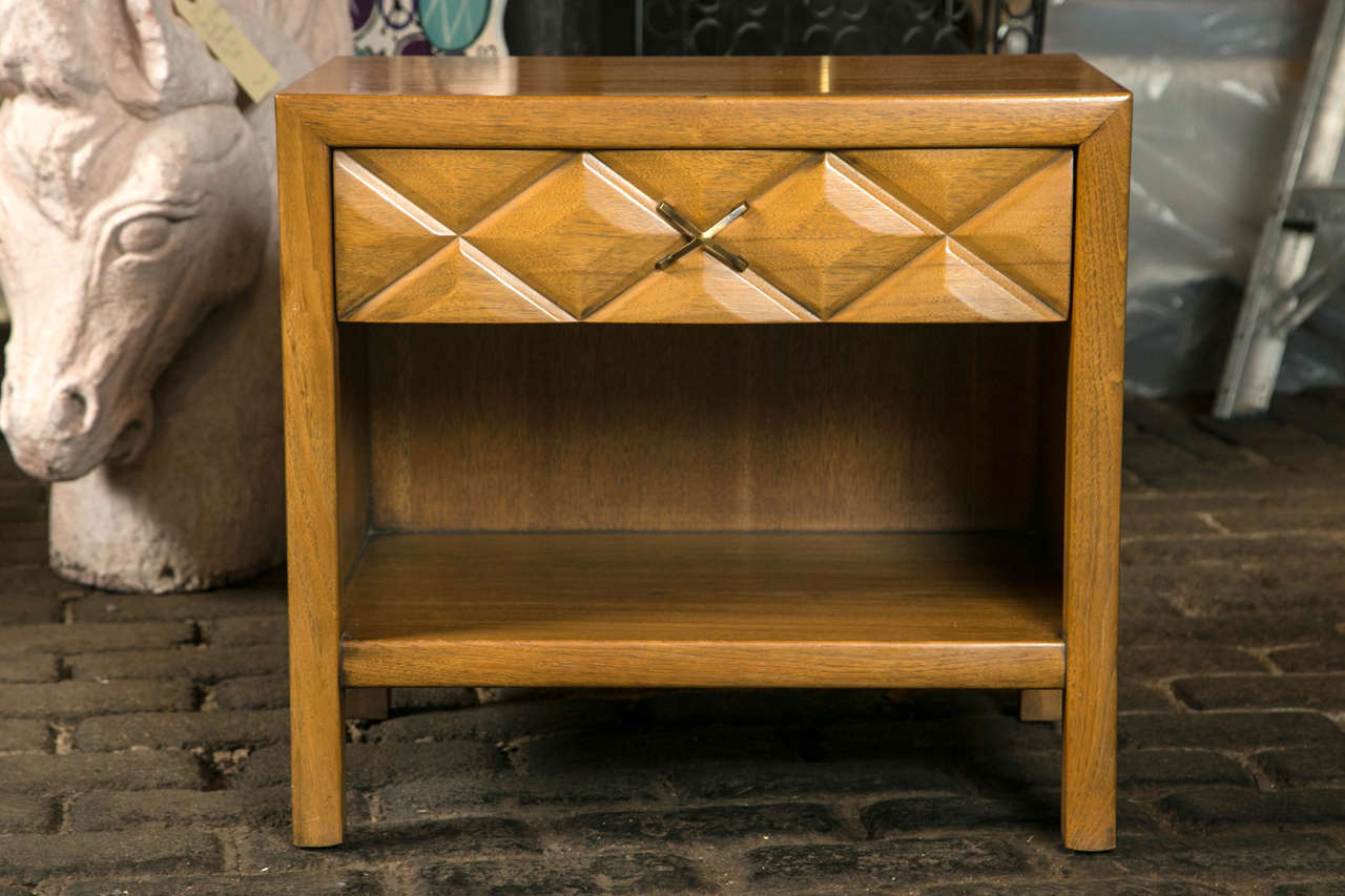 Pair of nightstands or end tables by Widdicomb each with single drawer in a diamond 