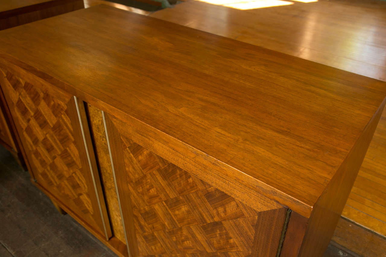 American Pair of Midcentury Marquetry Wood Cabinets