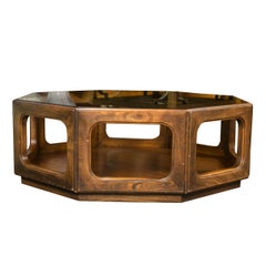 Octagonal Midcentury Glass Top Coffee Table