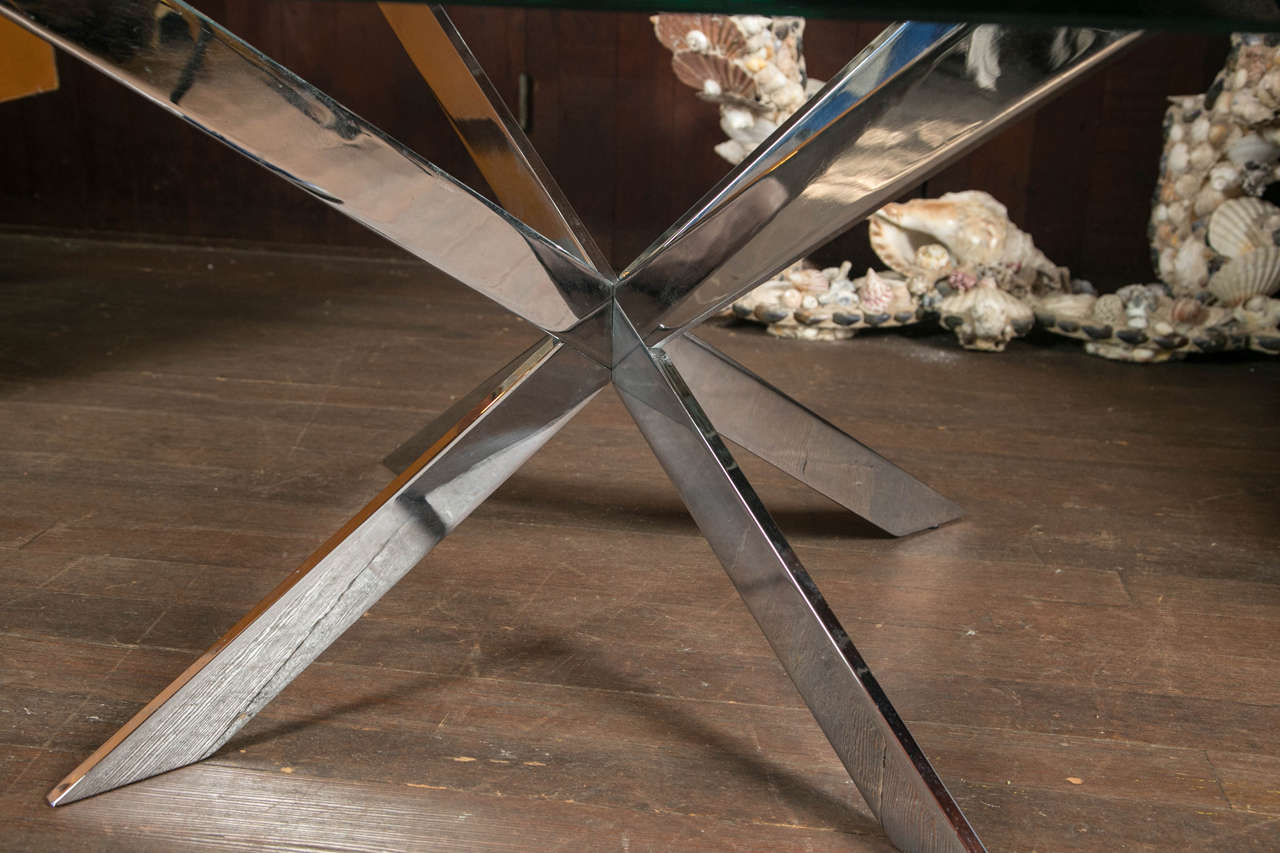 Pace Double X Chrome Coffee Table with Glass Top In Excellent Condition For Sale In Stamford, CT
