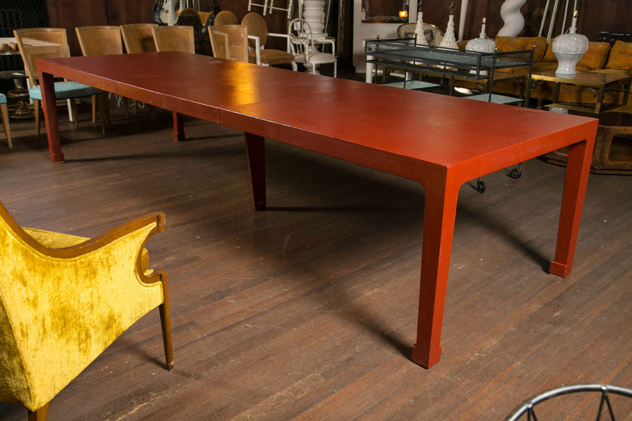 Red Chinese Style Parsons Dining Table In Excellent Condition In Stamford, CT
