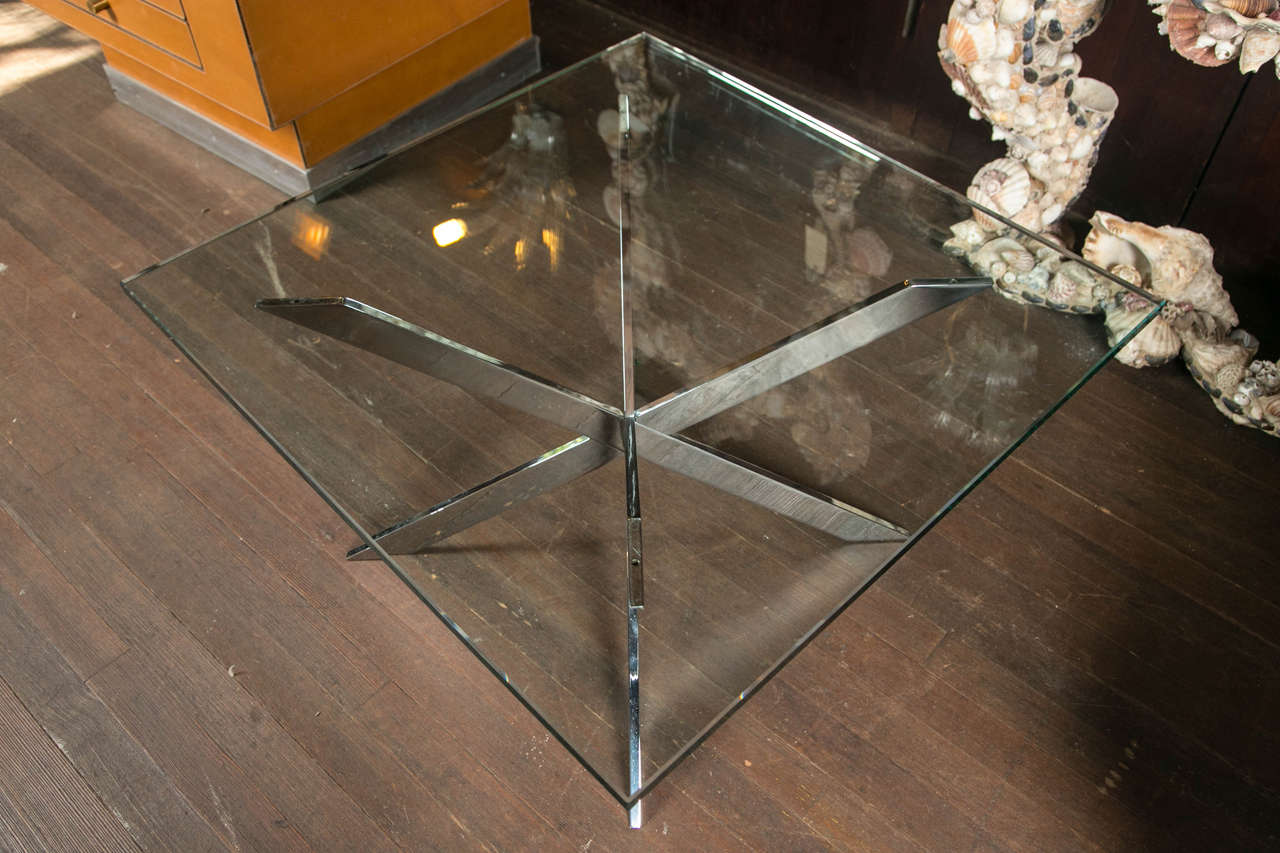 Pace Double X Chrome Coffee Table with Glass Top For Sale at 1stDibs
