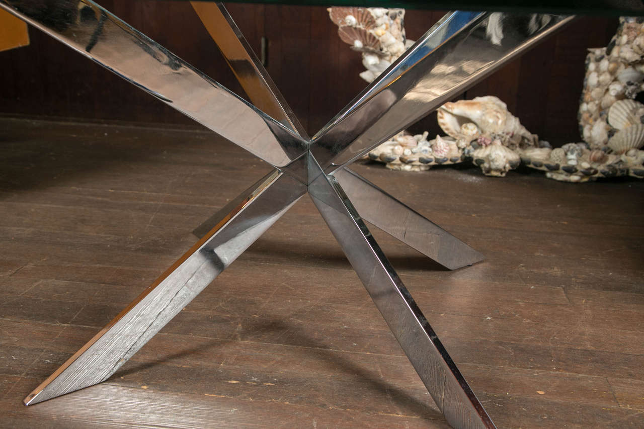 Pace Double X Chrome Coffee Table with Glass Top For Sale at 1stDibs