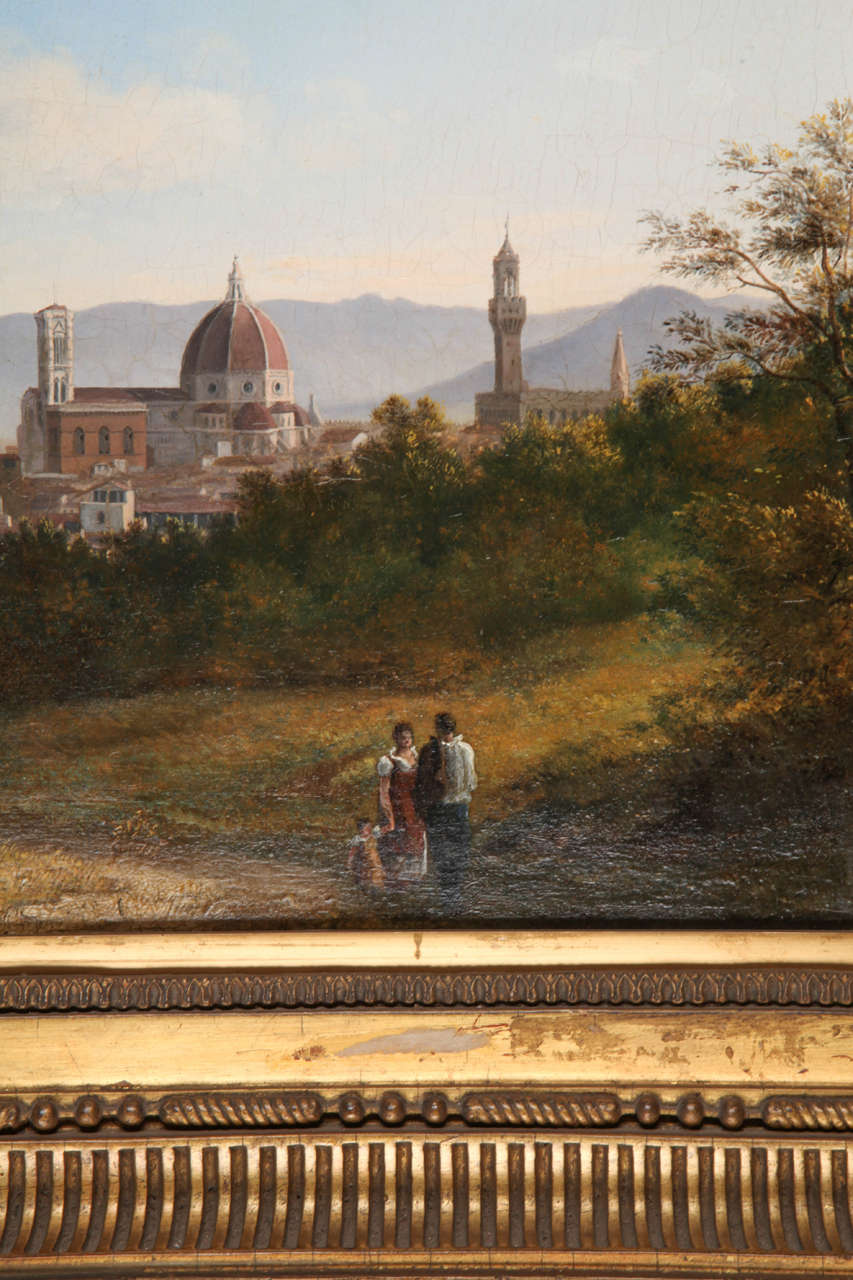 Italian View of Florence, oil on panel, 19th Century For Sale
