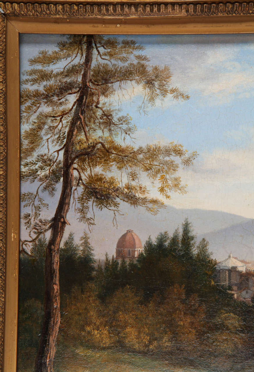 View of Florence, oil on panel, 19th Century In Good Condition For Sale In Roma, IT