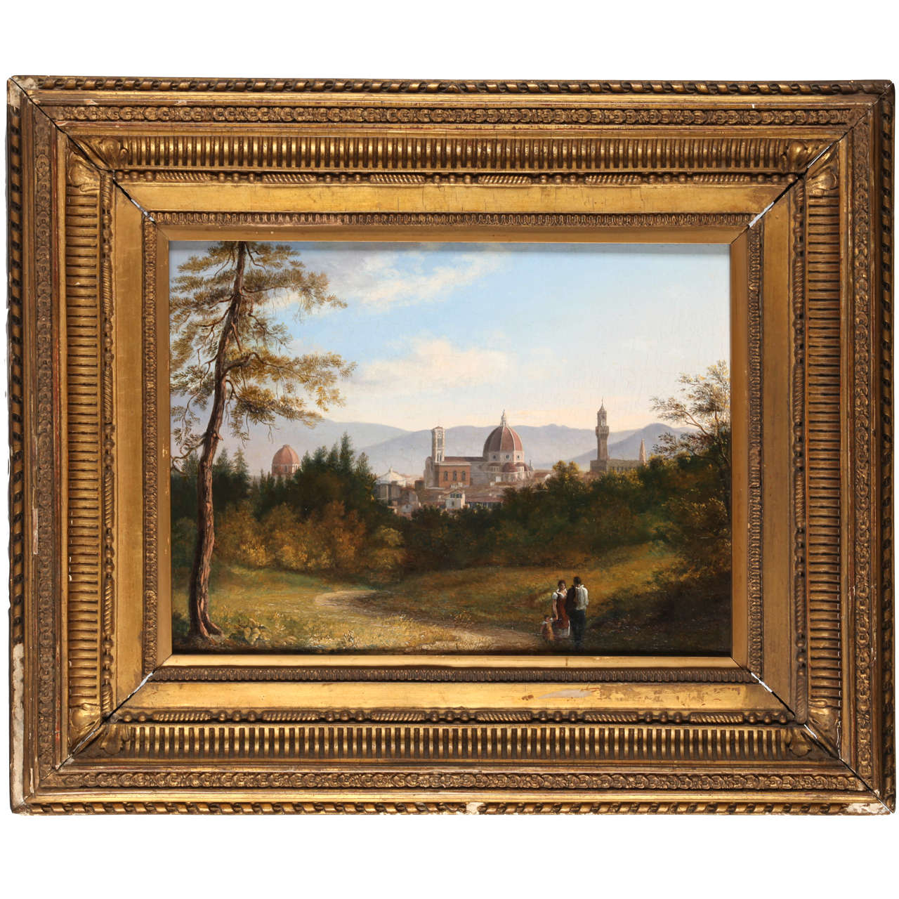 View of Florence, oil on panel, 19th Century For Sale