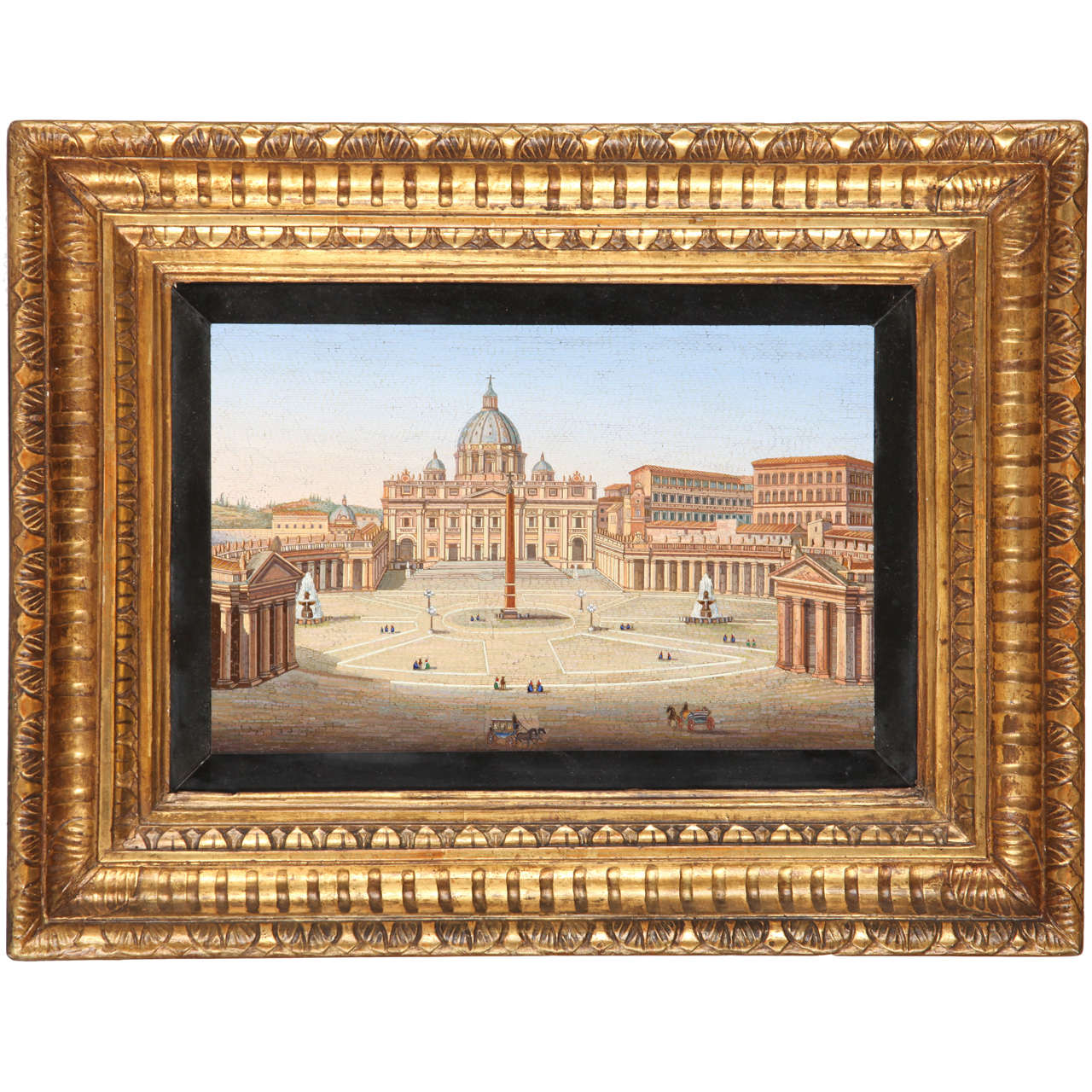 19th Century Fine Italian micro mosaic with a view of Saint Peter's square For Sale