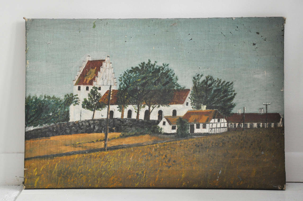 French landscape painting circa 1900, unframed canvas.