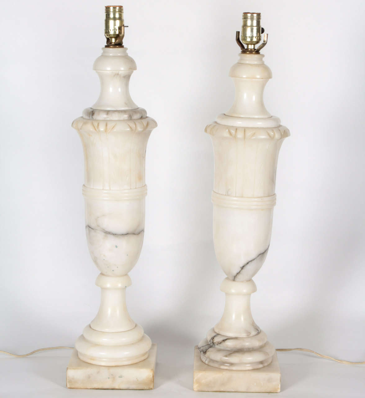 Good quality pair of large scale carved marble table lamps.
Classical urn form.
American, circa 1940.