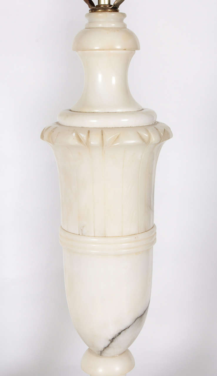Neoclassical Revival Pair Carved Marble 1940's Table Lamps For Sale