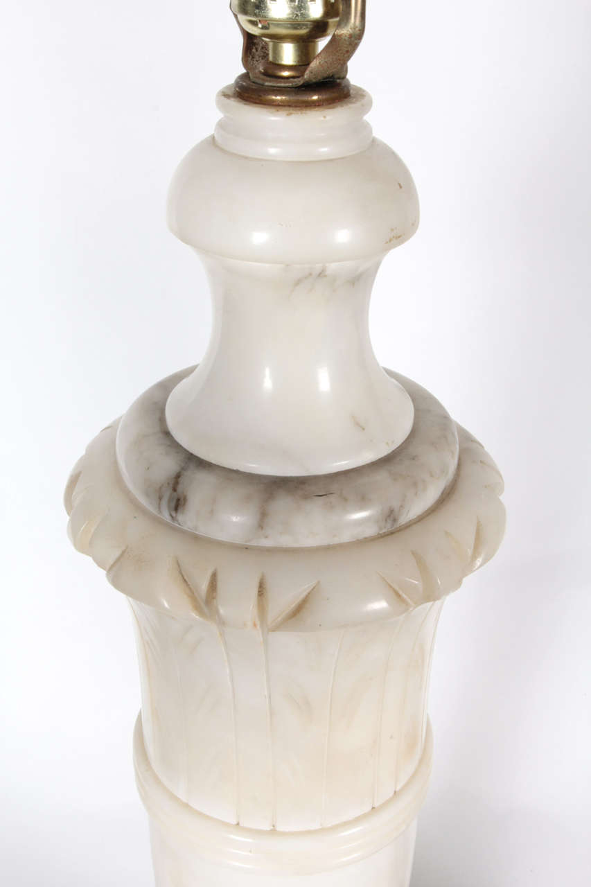 American Pair Carved Marble 1940's Table Lamps For Sale