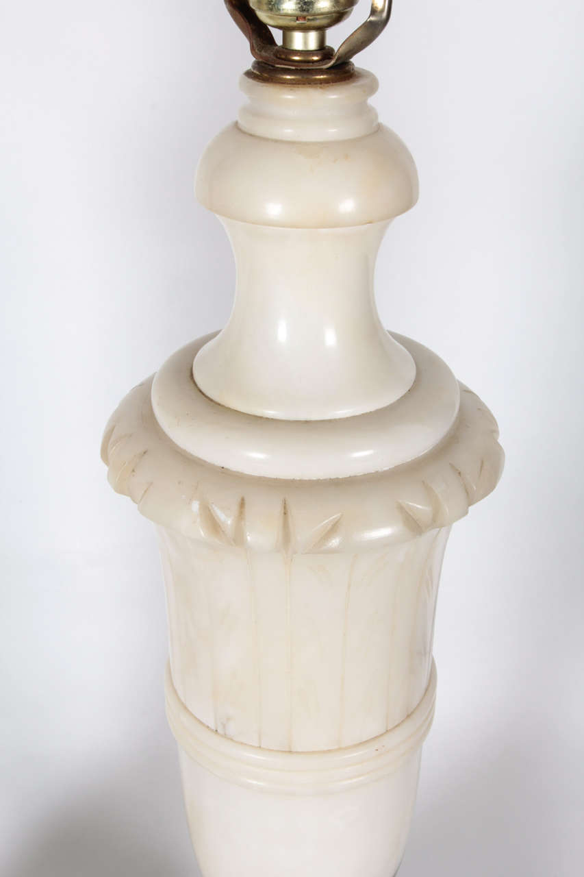 Pair Carved Marble 1940's Table Lamps In Good Condition For Sale In Toronto, ON