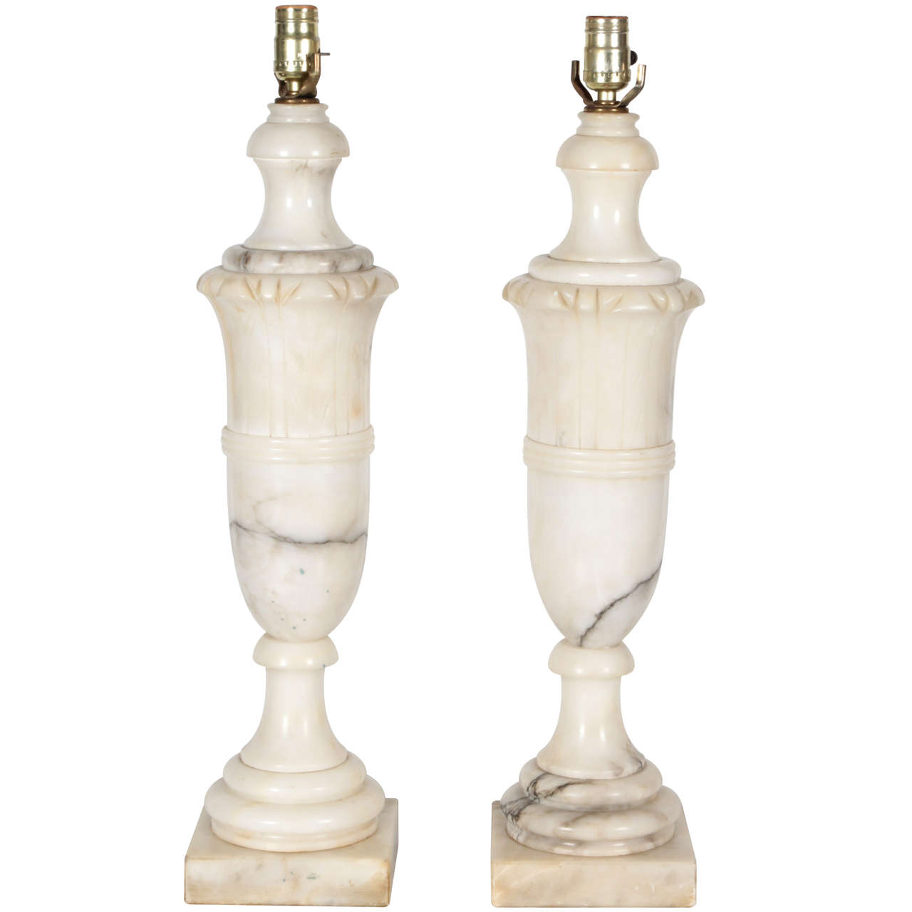 Pair Carved Marble 1940's Table Lamps For Sale