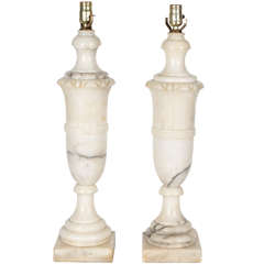 Pair Carved Marble 1940's Table Lamps