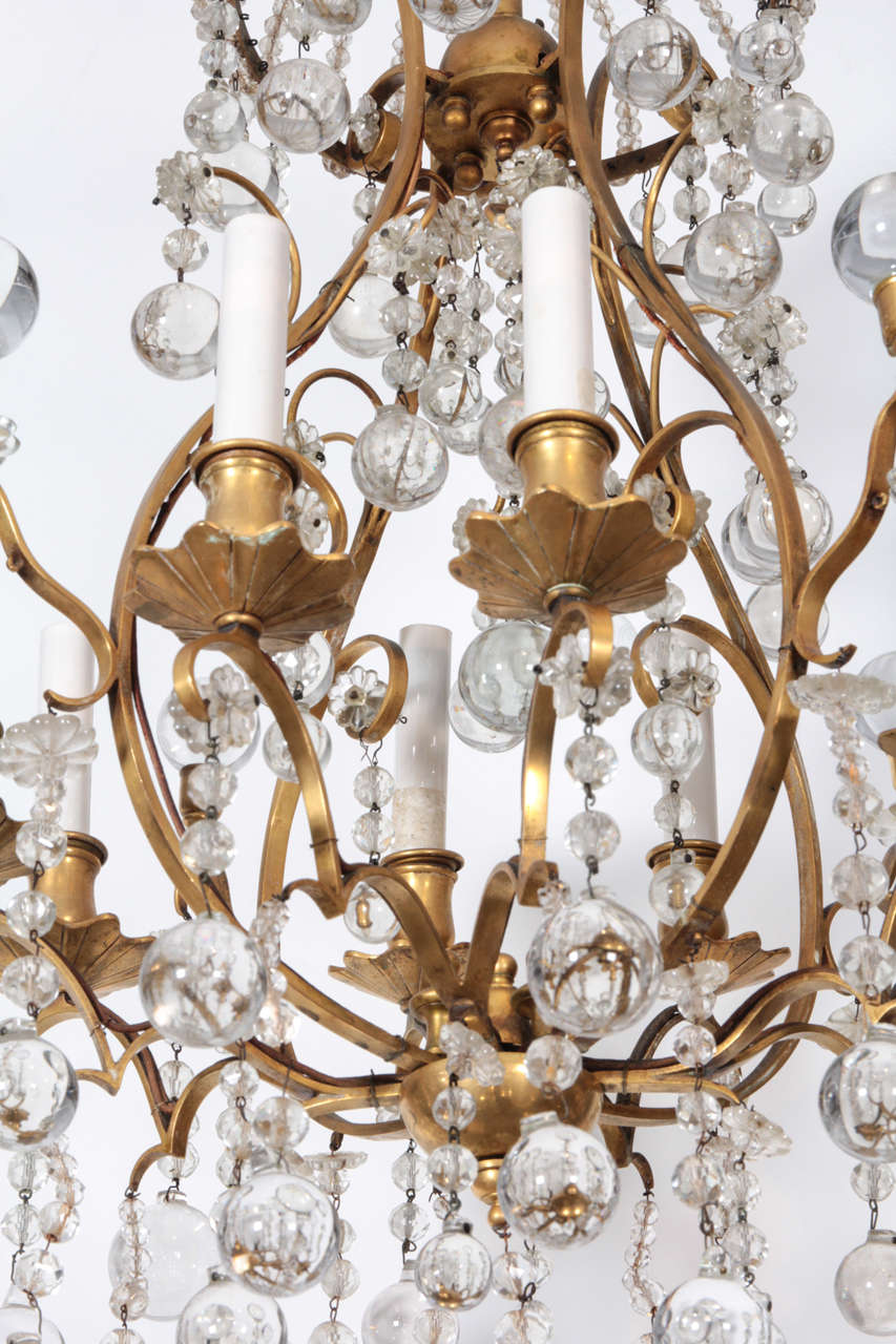 French 1940's Bronze And Crystal Chandelier In Good Condition For Sale In Toronto, ON