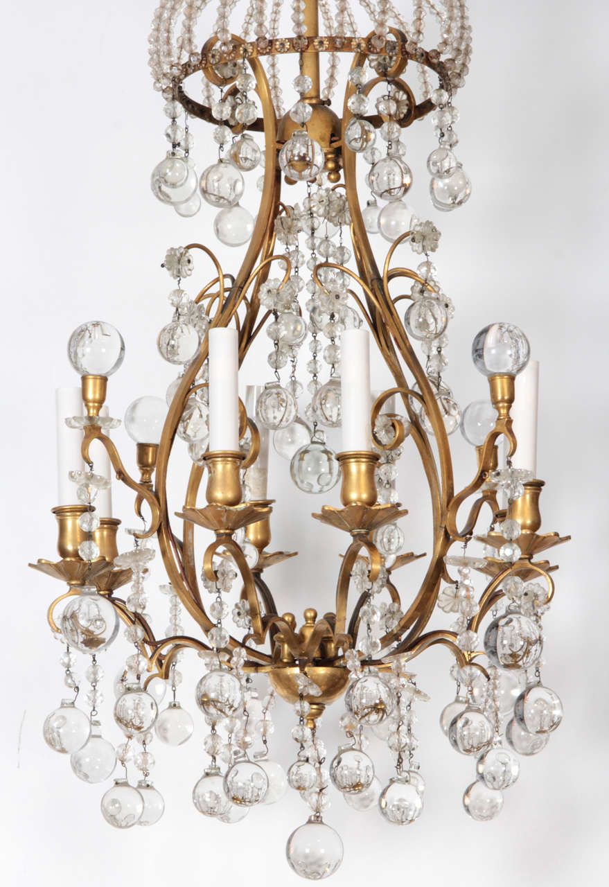 Mid-20th Century French 1940's Bronze And Crystal Chandelier For Sale