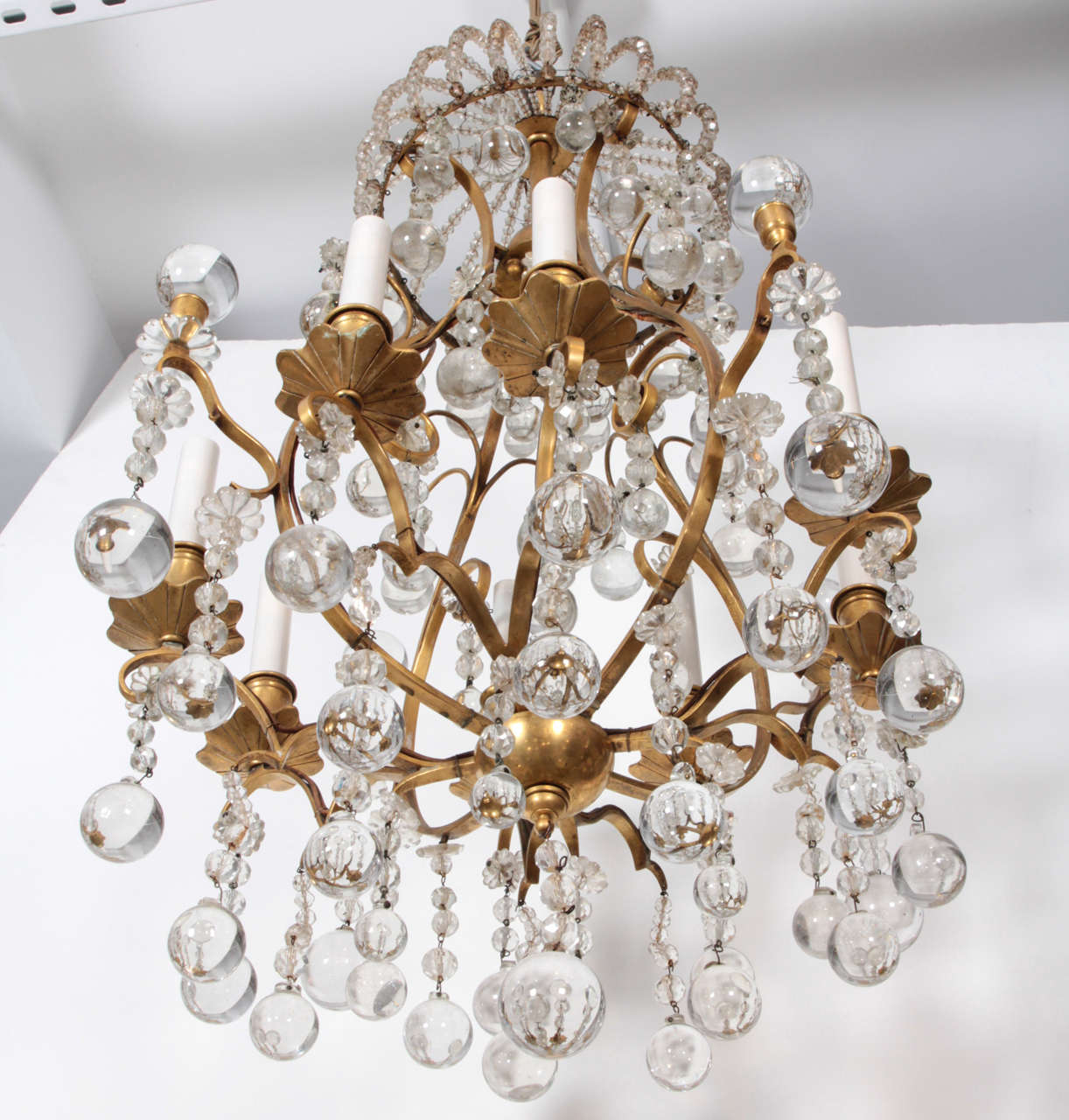French 1940's Bronze And Crystal Chandelier For Sale 1