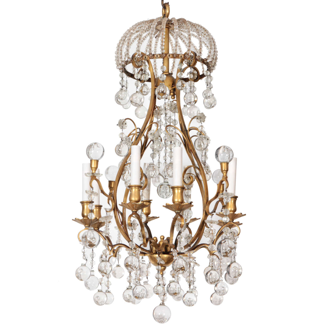 French 1940's Bronze And Crystal Chandelier For Sale