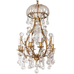 French 1940's Bronze And Crystal Chandelier
