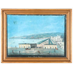 19th c. Italian Gouache, "La Villa Reale, " Naples