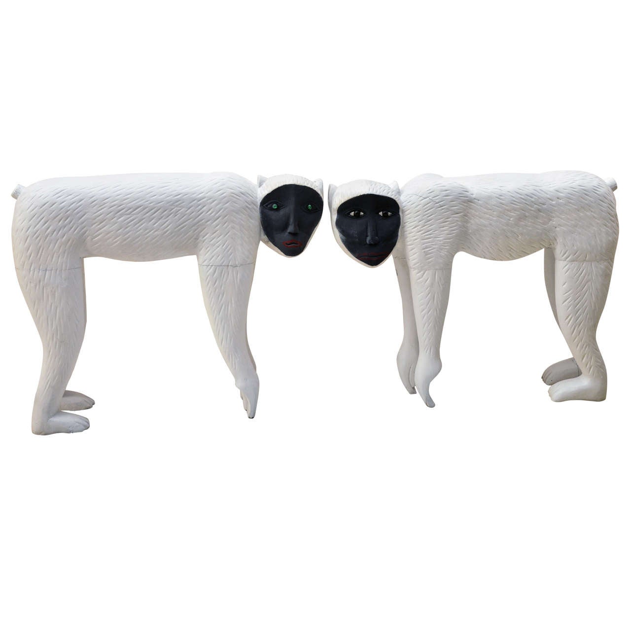 Pair Carved Monkey Sculptures