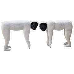 Pair Carved Monkey Sculptures