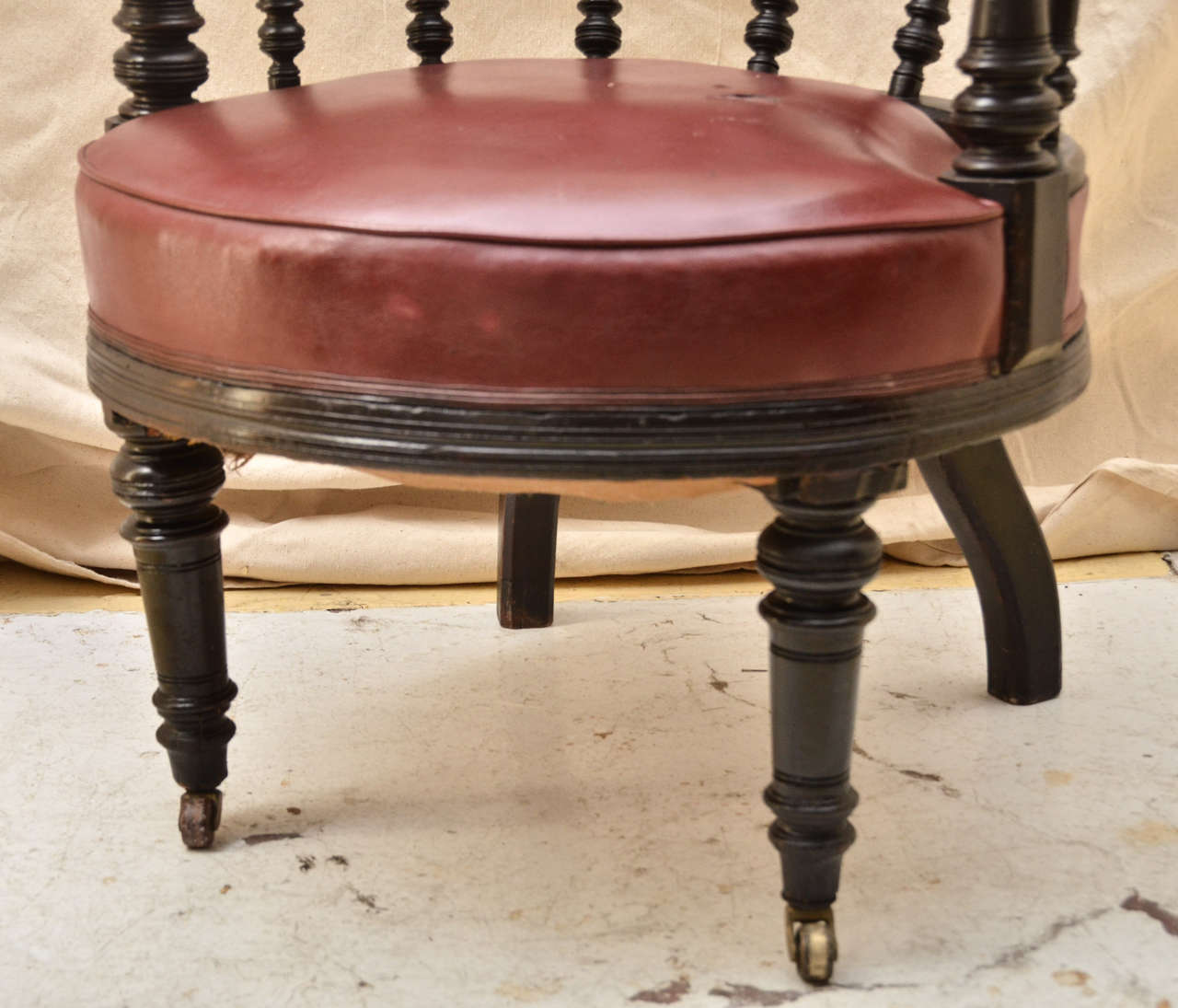 Aesthetic Movement English Ebonised  Tufted Back Open Open Arm Chair