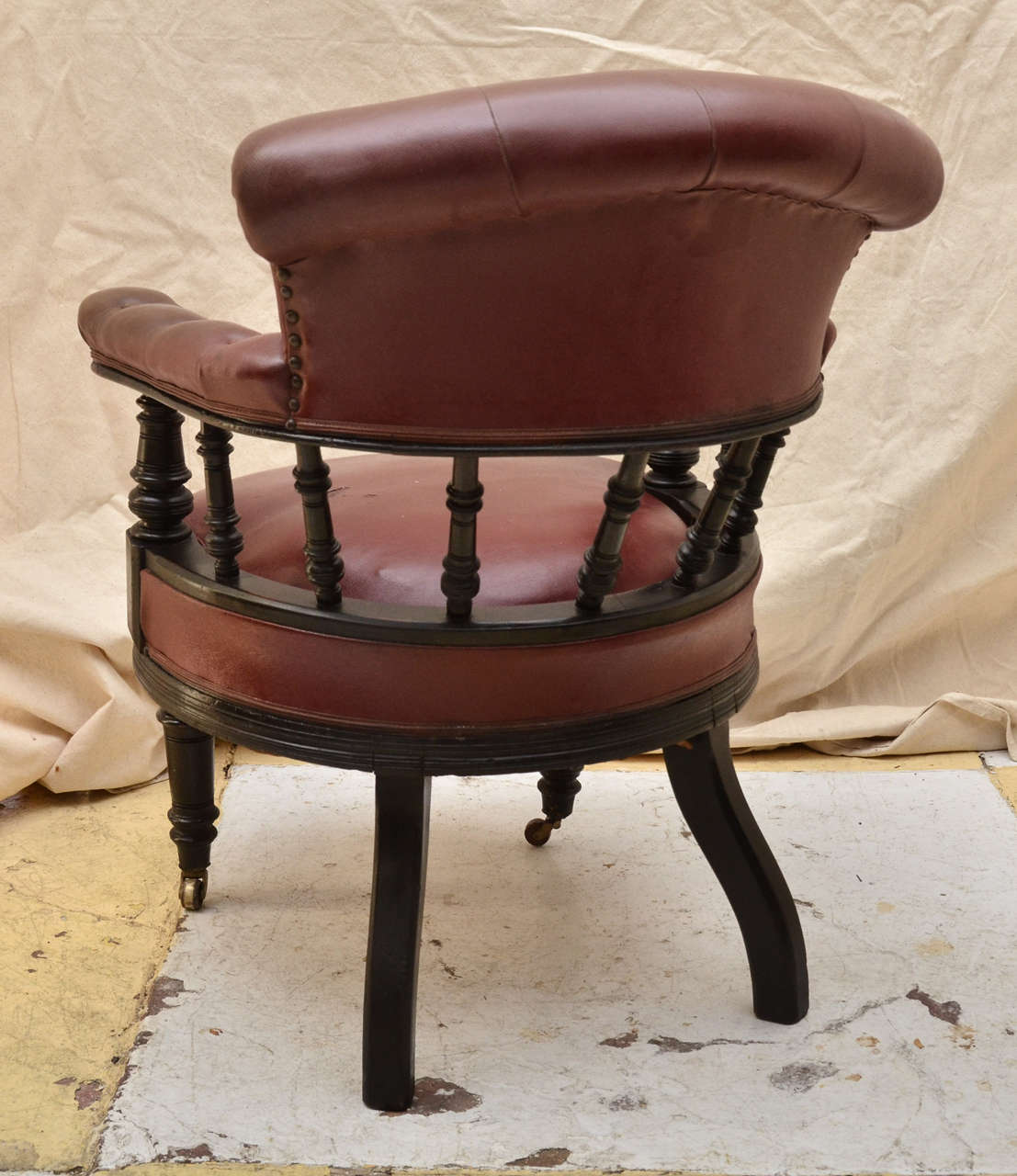 Beech English Ebonised  Tufted Back Open Open Arm Chair