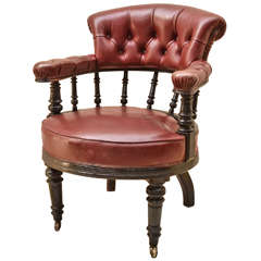 English Ebonised  Tufted Back Open Open Arm Chair