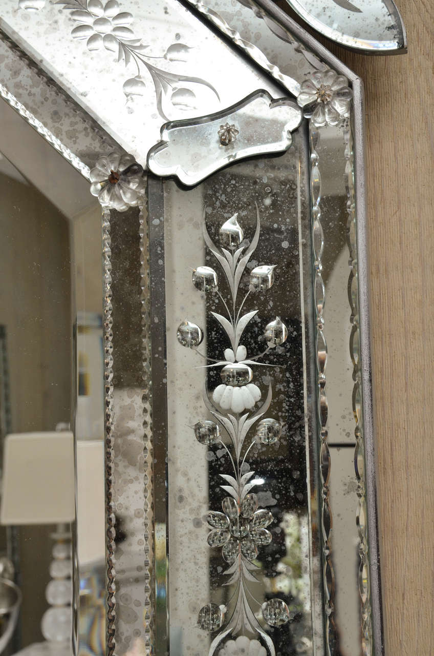 Mid-20th Century Etched and Beveled Venetian Mirror For Sale