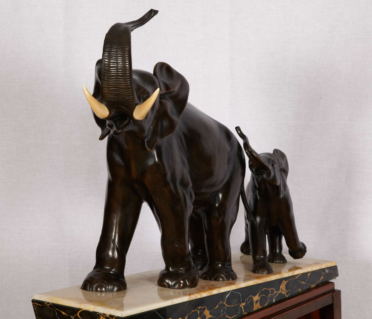 Marble Art Deco Elephants Sculpture by Irinee Rochard For Sale
