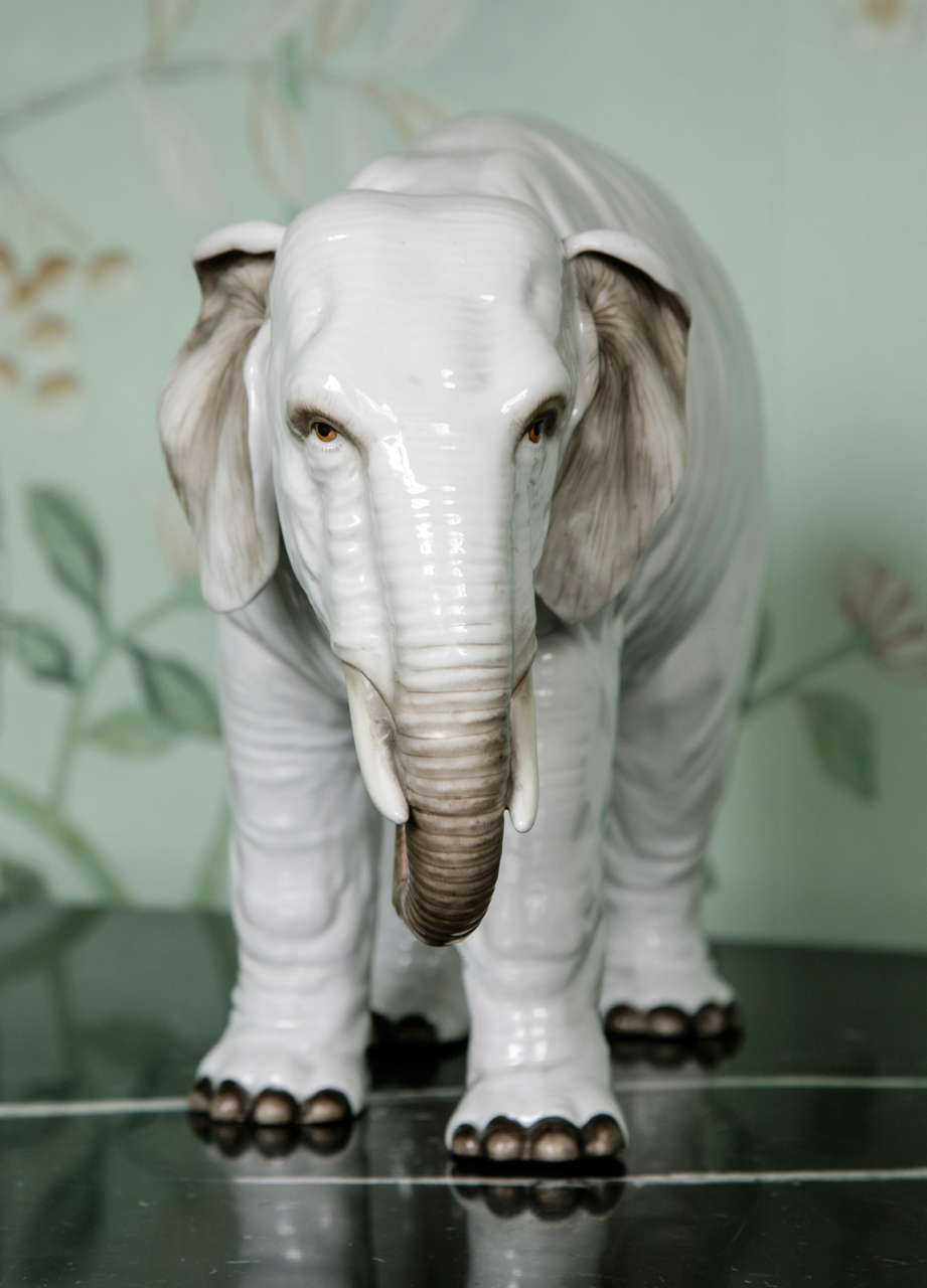 German Pair of Large White Porcelain Elephants