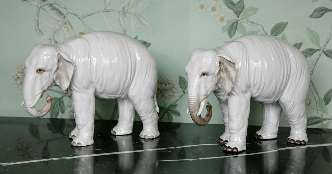 Pair of Large White Porcelain Elephants 2