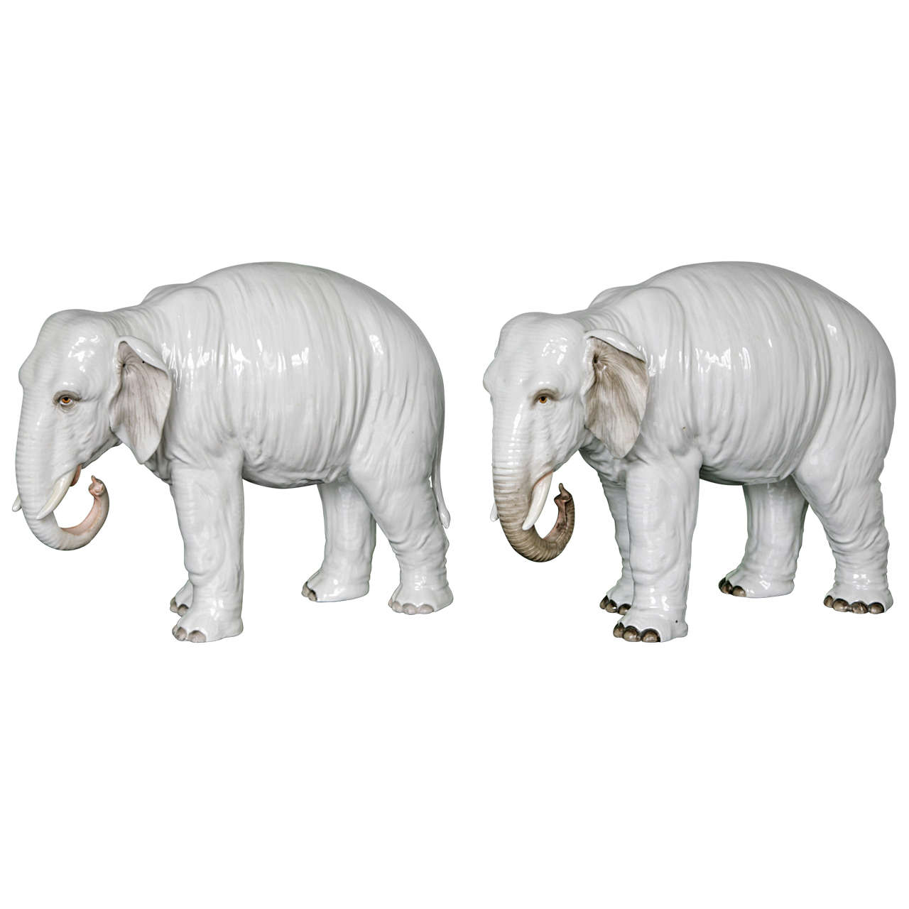 Pair of Large White Porcelain Elephants