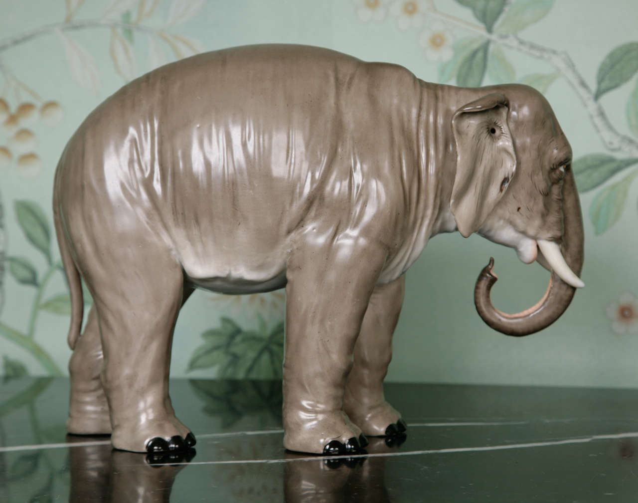 German A Large Pair of Grey Porcelain Elephants