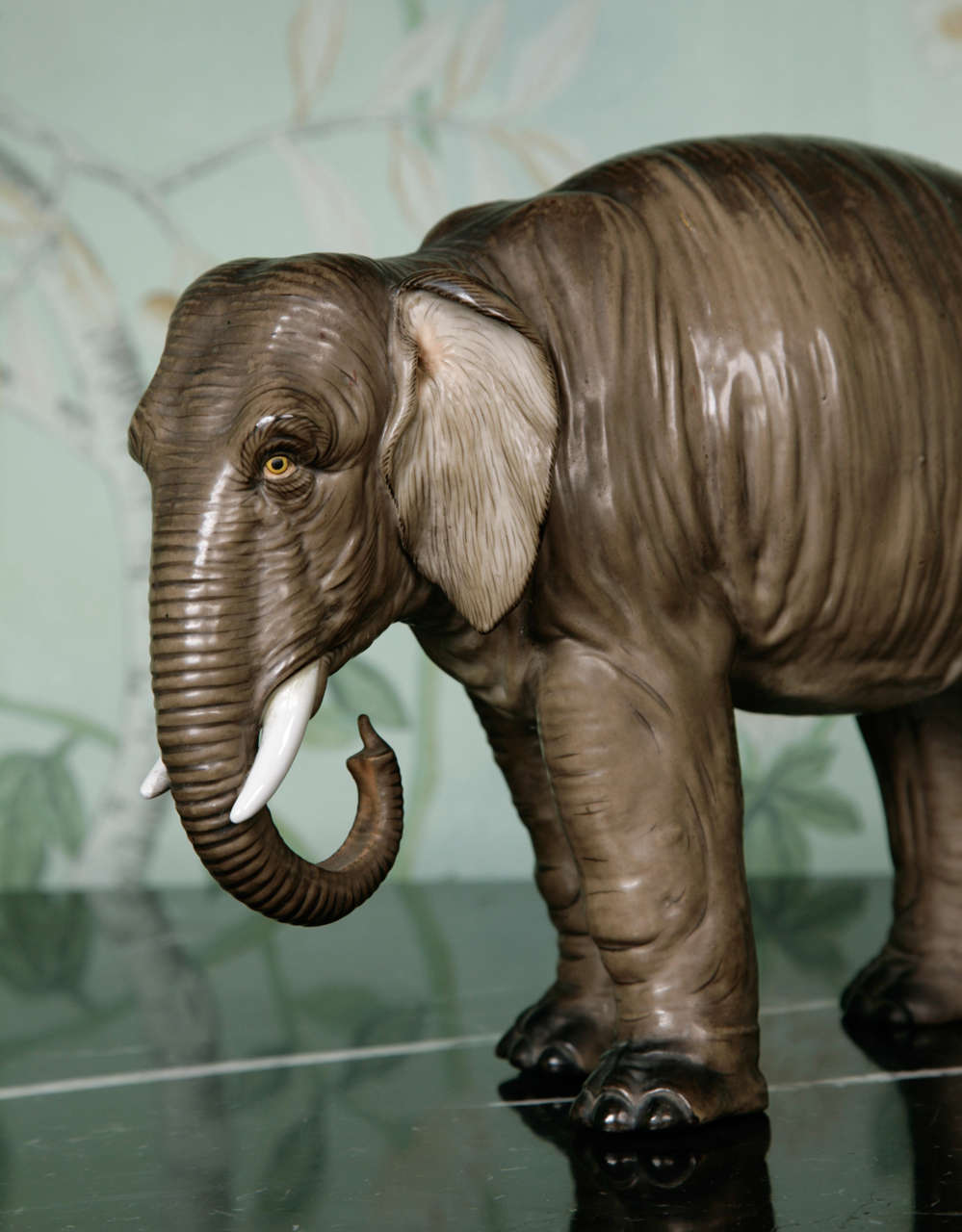 19th Century A Large Pair of Grey Porcelain Elephants