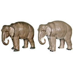Antique A Large Pair of Grey Porcelain Elephants
