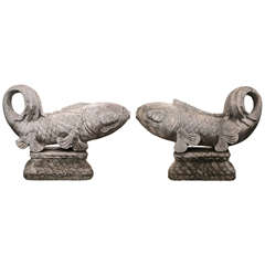 Pair Chinese  Carved Marble Fish Fountains