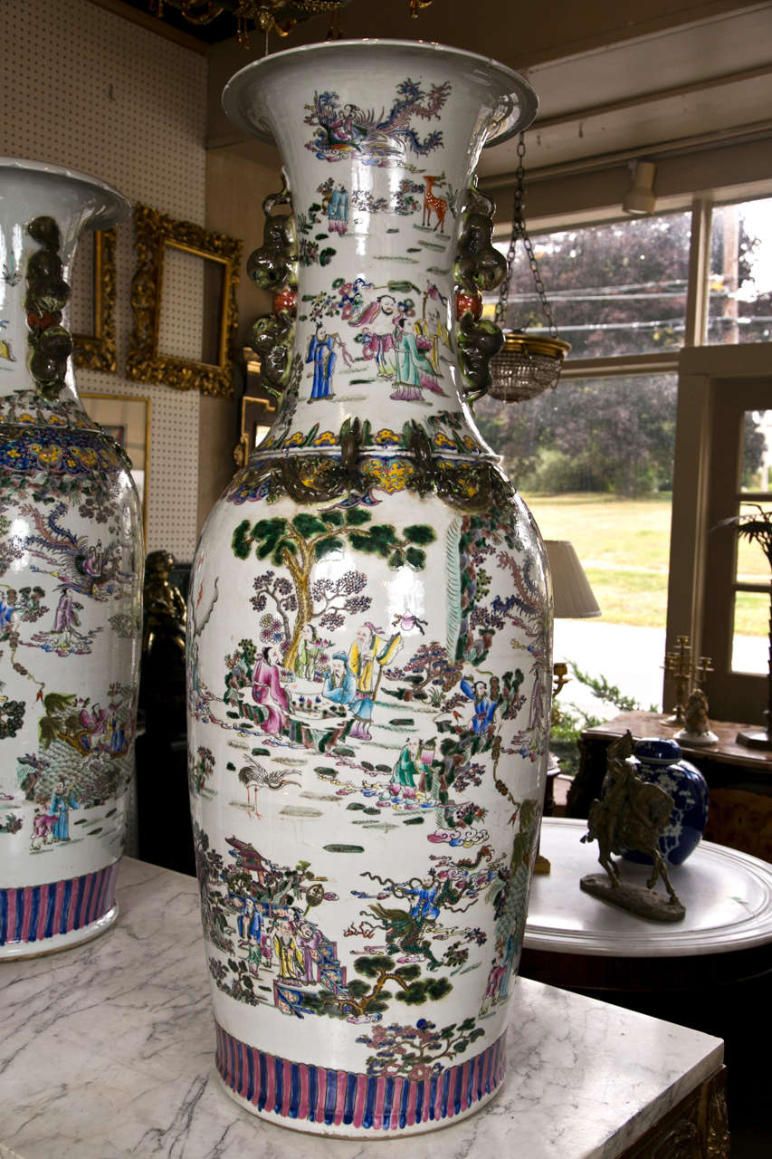 Pair Palace Size Chinese Porcelain Vases 5