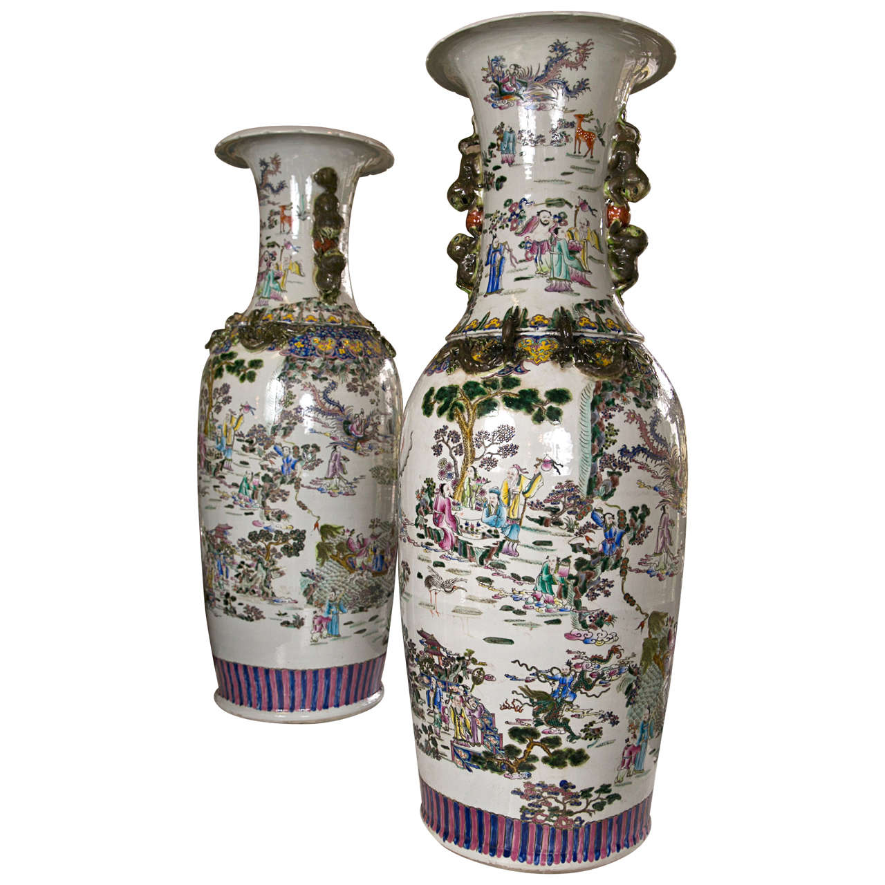Pair Palace Size Chinese Porcelain Vases