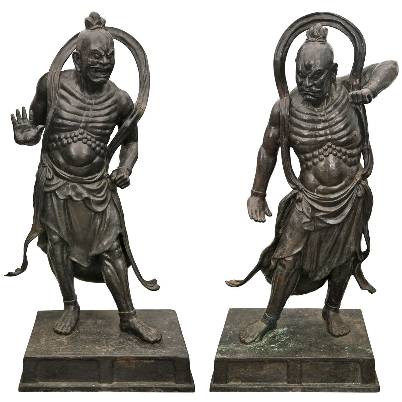 Lifesized Pair of Bronze Japanese Nio Guardians For Sale at 1stDibs