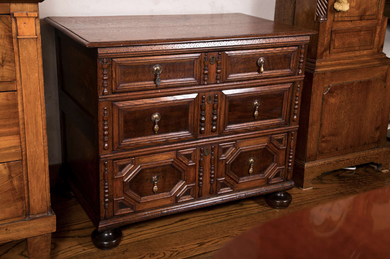 Small, Oak Jacobean Chest of Drawers 4