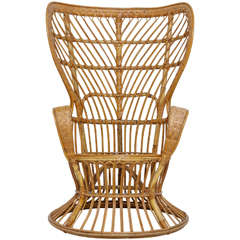 Retro High Rattan Wingback Chair Designed by Lio Carminati and Gio Ponti