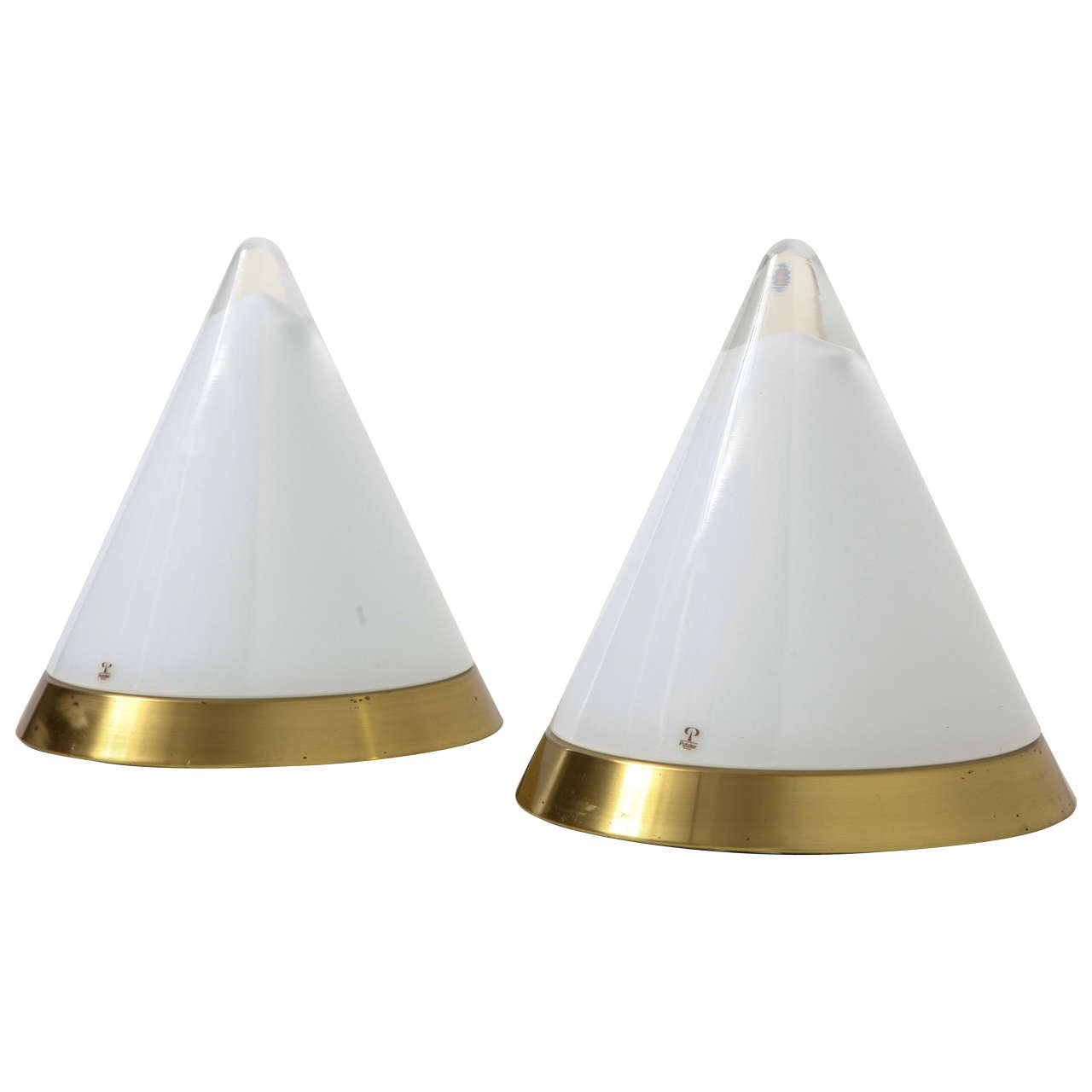 Set of Peill and Putzler White Opaline Glass Table Lamps, Denmark For Sale