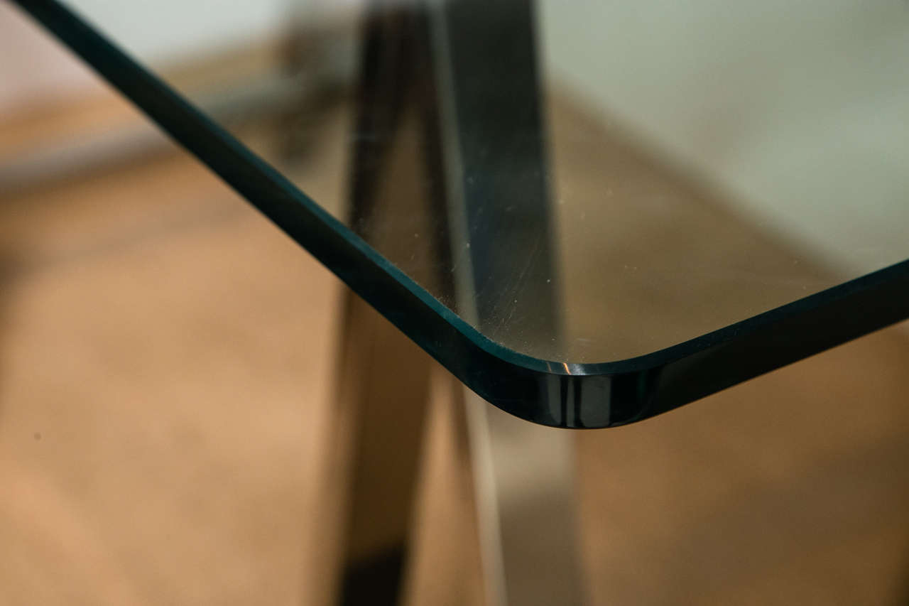 Chrome Leg Sawhorse Glass Top Table 2