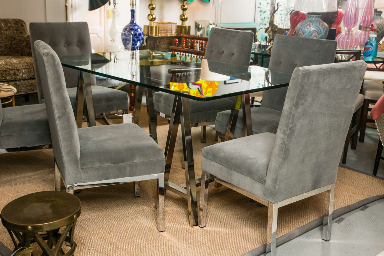 Chrome Leg Sawhorse Glass Top Table 3