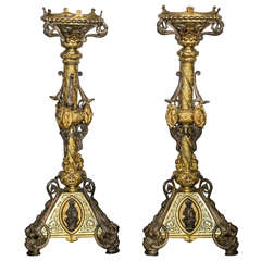 Pair of Bronze Baroque, Ornate Pascual Candle stands with Cameo Relief
