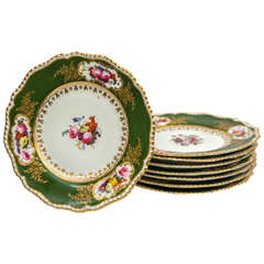 Coalport gadrooned edge green dessert plates with floral centers