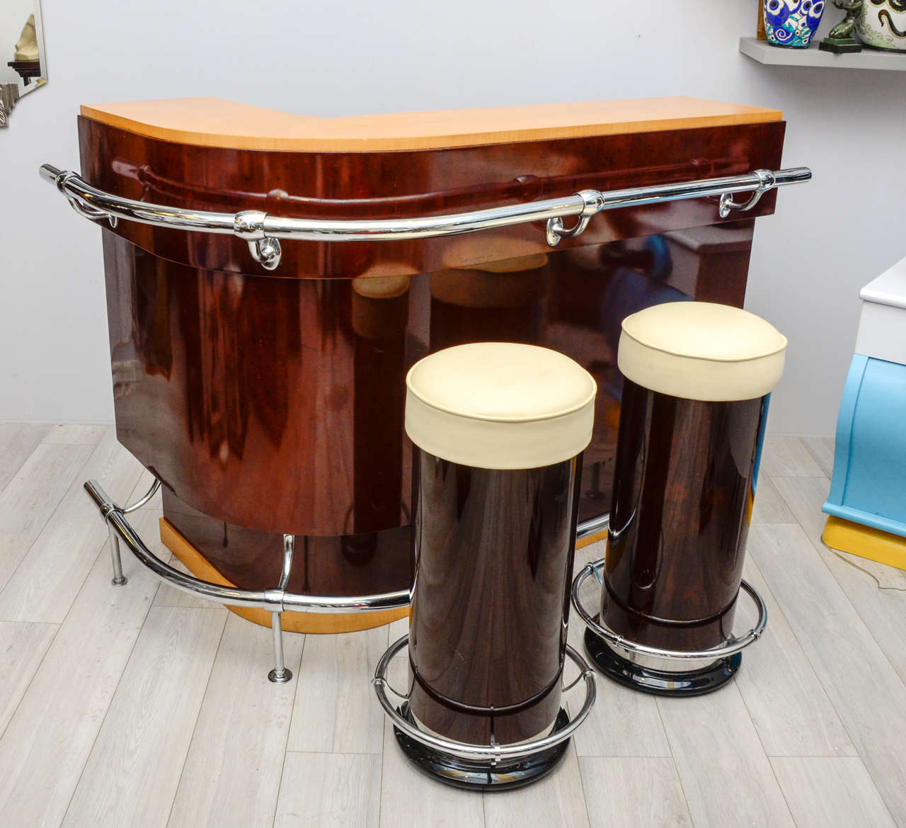 Modernist Art Deco Dry Bar in Rosewood and Sycamore