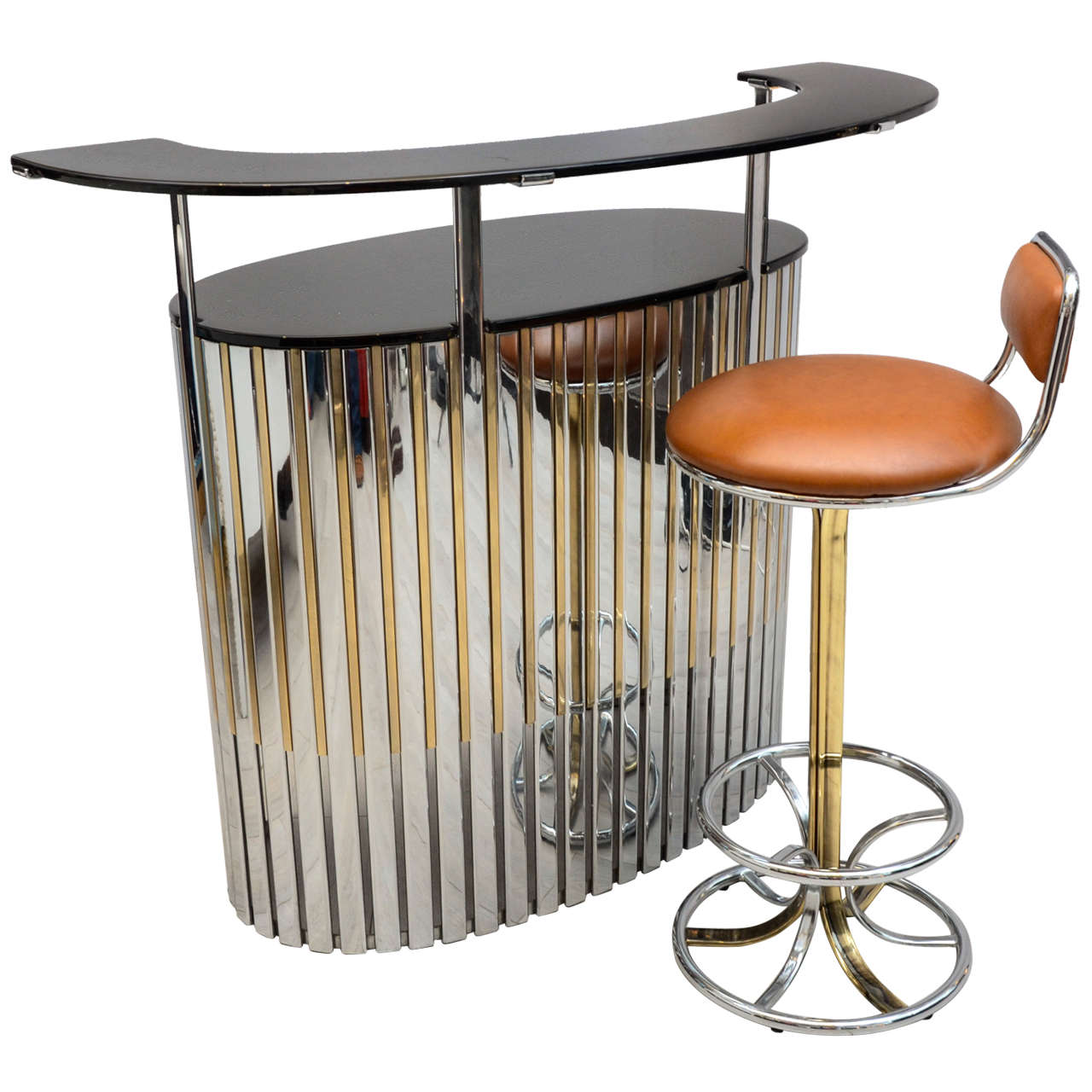 Organ Design Dry Bar and Stool in Metal and Lacquer For Sale